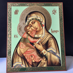 The Vladimir Icon of the Most Holy Theotokos | Silver and gold foiled icon on wood | Large XLG icon 15.7" x 13"