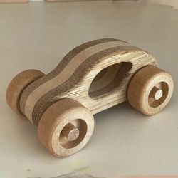wood racing car toy - wooden toys for 1 2 3 4 year old, montessori toys, toddler learning transport toy