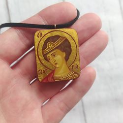 George the Victorious | Icon pendant | Icon necklace | Wooden pendant | Jewelry icon | Orthodox Icon | Christian saints