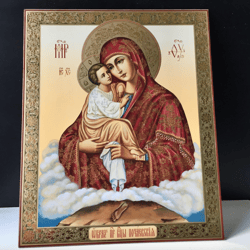 The Icon of the Pochayiv Mother of God | Silver and gold foiled icon on wood | Large XLG icon 15.7" x 13"