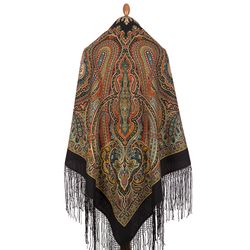 1539-18 Pavlovo Posad Russian Shawl Soft Merino Wool 58x58" Scarf 148x148 cm Silk tassels