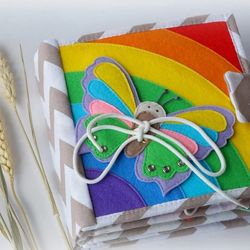 Rainbow book , Baby quiet felt montessori book, Developmental toys, Cognitive toys for 0-2 year, Customizable.