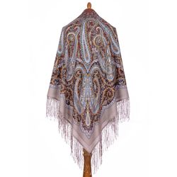 Pavlovo Posad Russian Shawl Soft Merino Wool 58x58" Scarf 148x148 cm Silk tassels 1892-16