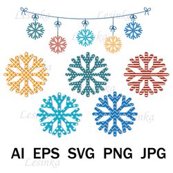 Christmas garland snowflakes with an ornament, SVG format