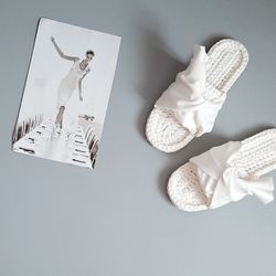 white bride slippers wedding ivory sandals for bride flat wedding shoes
