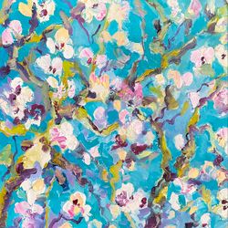 Almond tree Blooming Almond flowers Original oil painting on canvas Impressionism art Fauvism Home decor Wall art ideas