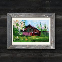 barn oil painting garden original art home painting 3d wall art impasto textured painting aceo art by fusionartcreation
