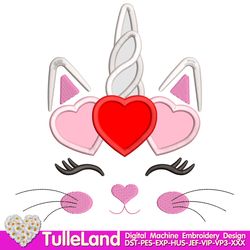 Valentine Unicorn Heart Valentine Day Love 1 st Valentine's Day Princess Girls Design Applique for Machine Embroidery