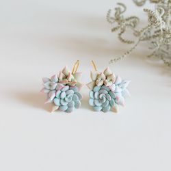 Succulent Garden Earrings. Wedding Succulent Jewelry. Polymer Clay Earrings. Tiny Plant Earrings. Botanical Jewelry