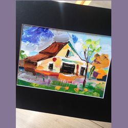 barn oil painting garden original art aceo home painting 3d wall art impasto textured painting by fusionartcreation