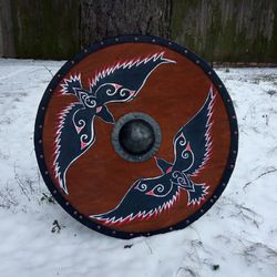 Viking combat shield Double ravens viking shield wall decor Larp vikings round shield