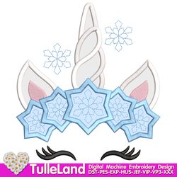 Christmas Snowflake Unicorn Holiday Winter Snow Merry Christmas Tree Unicorn Design Applique for Machine Embroidery
