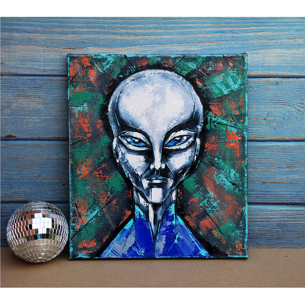 Alien Painting Space Original Art UFO Artwork Fantasy Wall Art Oil Canvas_3.jpg