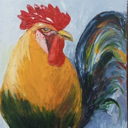 rooster painting bird original art farm artwork rural wall art rooster wall decor bird original painting