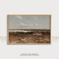 Vintage Dark Dune Landscape, Antique Oil Painting PRINTABLES Wall Art, Rural Landscape Farmhouse Decor, Download | 289