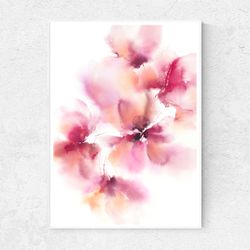 floral wall art pink abstract flowers watercolor floral painting original art bedroom living room nursery wall decor