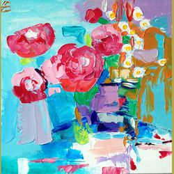 Peonies Oil Painting on Canvas Original Floral Wall Art 3D Painting Abstract Art Flower Painting Impasto Textured by FA