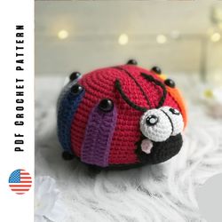 Crochet pattern ladybug, amigurumi rainbow insect, DIY Montessori educational toy, PDF pattern by CrochetToysForKids