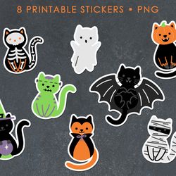 Halloween Cats Sticker Bundle, Printable Digital Stickers for Cricut