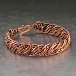 Unique wire wrapped copper bracelet  Antique style artisan copper jewelry 7th 22nd Anniversary gift  Wire Wrap Art