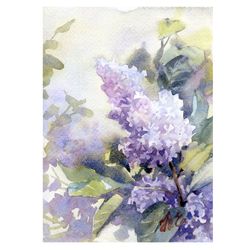 Lilac branch in Watercolor Original floral painting by Yulia Evsyukova