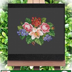 Cross Stitch Scheme Flower bouquet/ vintage embroidery scheme flowers