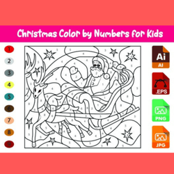 Christmas Color By Number for Kids,Activity for kids,Printable Coloring,winter christmas coloring,Christmas Games