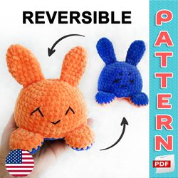 reversible bunny crochet pattern, amigurumi two sided plush rabbit toy