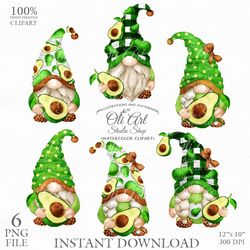 Gnomes & Avocado Clipart. Cute Characters, Hand Drawn graphics, instant download. Digital Download. OliArtStudioShop