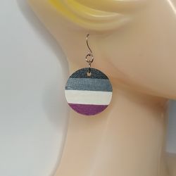 Asexual earrings handmade. Hand painted wooden round earrings. Wooden LGBTQ pride earrings. Asexual pride earrings.