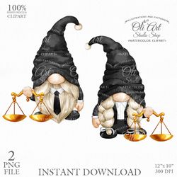 Lawyer Gnome Clip Art Png, Scales Of Justic, Hand Drawn Graphics, Instant Download. Digital Download. OliArtStudioShop