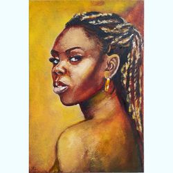 African American Woman Painting Black Original Art African Queen Portrait Wall Art Oil Artwork by PaintingsDollsByZoe