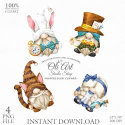 Alice in Wonderland gnomes. Digital Clipart, Hand Drawn Graphics, Instant Download. Digital Download. OliArtStudioShop