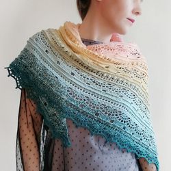 Crochet shawl, knit triangle scarf shawl, gradient shawl women