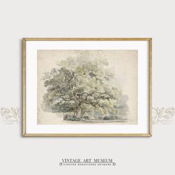 Muted Single Tree Painting, Vintage Wall Art, PRINTABLE Landscape Watercolor, Downloadable Rustic Decor | 05