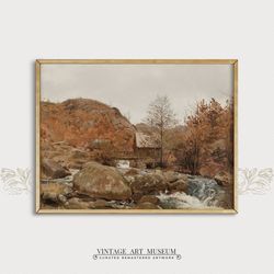 Antique Mountain River Oil Painting, Vintage Landscape Art Print, Nature Download Art, PRINTABLES Wall Decor | 280