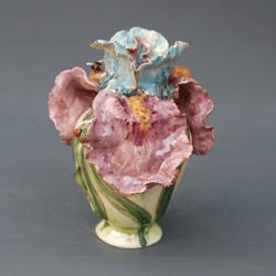 Flower shape vase Lilac blue iris figurine Decorative vase Porcelain flower Collectibles Porcelain Beautiful Vase