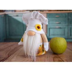 Chef kitchen gnome, sunflower gnome, farmhouse kitchen decor, kitchen gnome chef, sunflower decor