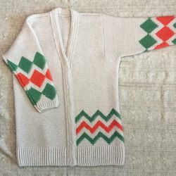 cardigan with rhombus handmade chunky knit