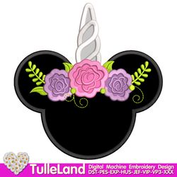 Unicorn Minnie Mouse Sparkle Minnie Unicorn floral mini horn Design applique for Machine Embroidery