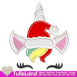 Christmas Unicorn Horn Crown Santa Hat Head Face Magical Reindeer Design applique for Machine Embroidery
