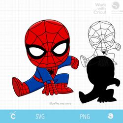 chibi spidey baby cut file, classic spider man svg, spiderman colouring, cartoon spider boy