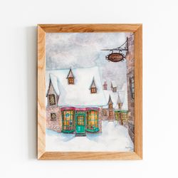 honeydukes watercolor art, harry potter poster, download digital print, kidsroom wall decor, hogsmeade printable art