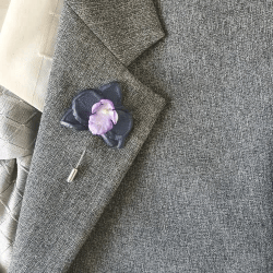 Dark blue orchid men's lapel pin Leather boutonniere for him 3rd anniversary gift, art.34
