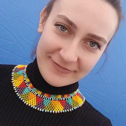 African collar necklace, zulu beaded necklace, huichol necklace, multicolor necklace, statement necklace, tribal