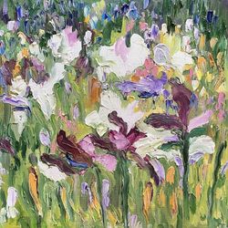 Iris field Original oil painting on canvas panel Abstract art Flowers painting Impressionism art Art gift ideas Decor