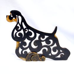 Statuette American Cocker Spaniel figurine made of wood, hand-painted with acrylic and metallic paint