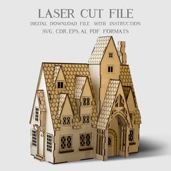 Three broomsticks bar laser cut file, Harry Potter gifts, DIY house, Vector download file 3mm