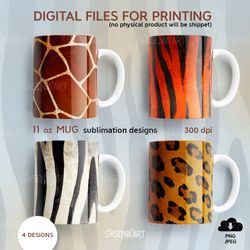 Africa Animals Skin 11 Oz Mug Sublimation Designs, PNG JPEG File Digital Download