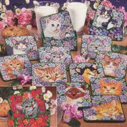 Digital | Vintage Plastic Canvas Pattern Kitty Coasters | 10-Mesh Plastic Canvas | ENGLISH PDF TEMPLATE